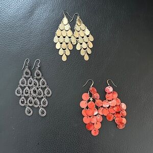Elegant Gold, Silver/black and Red Dangle Earrings Set